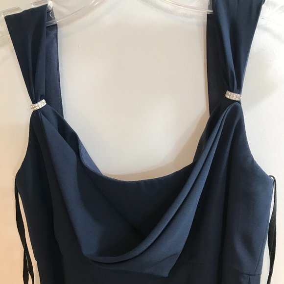 Michaelangelo Navy blue formal sleeveless gown with train and wrap - Picture 3 of 10